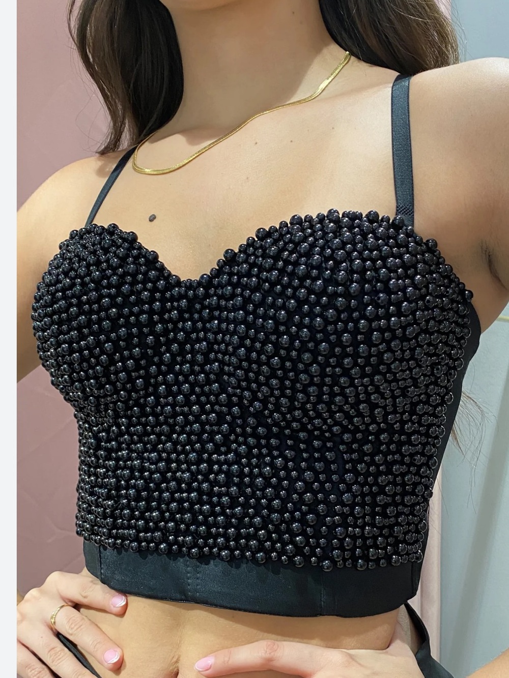 WOW couture Black Beaded Bustier Camisole Top